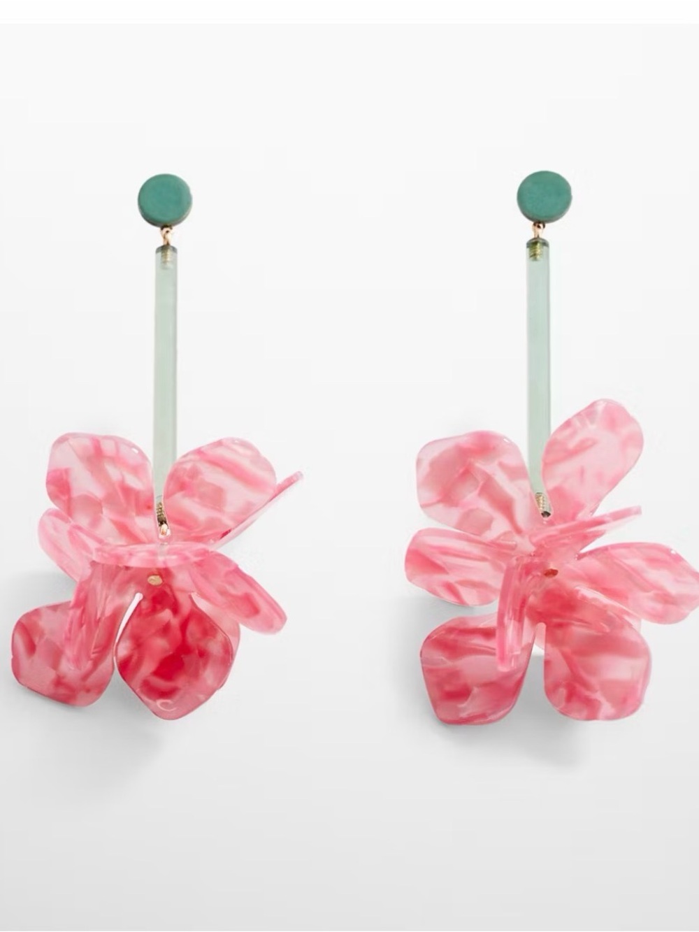 Mango Pink Acrylic Flower Hair Clip with Green Stem Accent